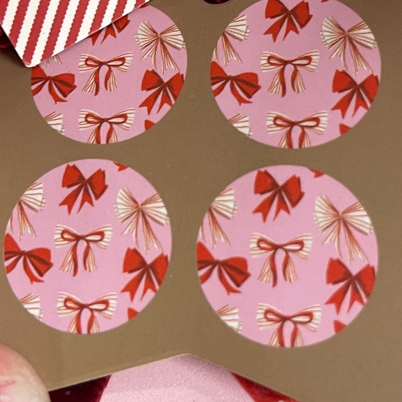 Red & Pink Christmas Bows Ribbons Ceramic Coasters Set of 4, NWT - Picture 3 of 4